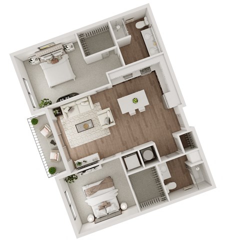 Floor plan for 2 beds, 2 baths, 1003 sqft